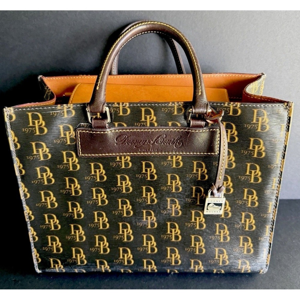Dooney & Bourke Janine Satchel Dark Brown Monogram Florentine Vachetta Bag